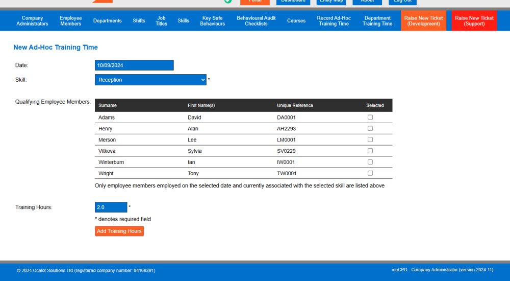 Ad-Hoc Training Time Example
