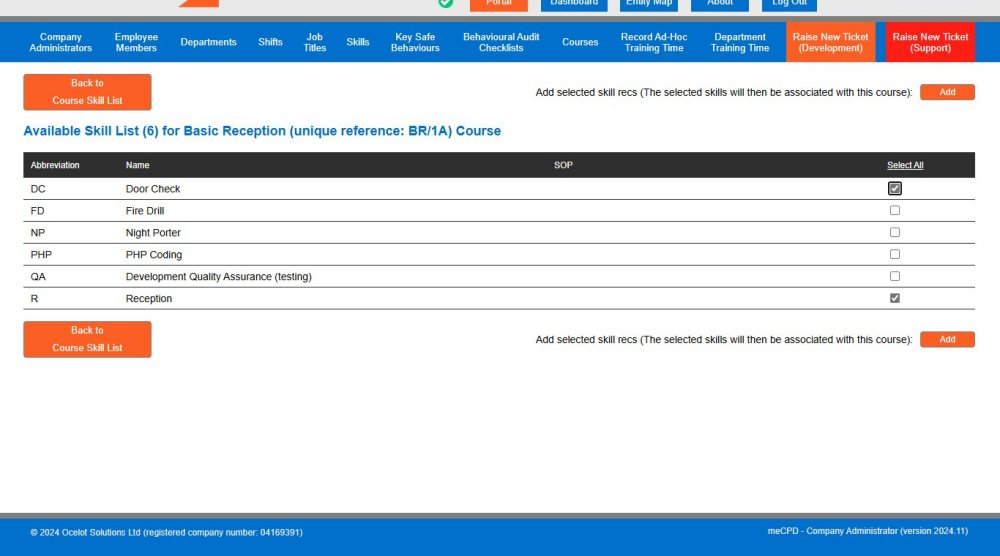 Course Skill Selection Example